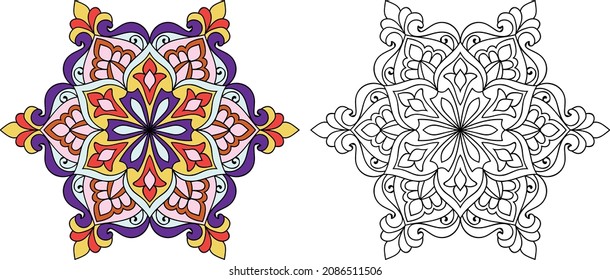 Decorative Mandala page zen tangle design colouring book page for adults vector illustration template Vintage, pattern, decorative, elements, Henna, Mehndi