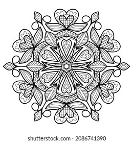 Decorative Mandala page zen tangle design colouring book page for adults vector illustration template Vintage, pattern, decorative, elements, Henna, Mehndi