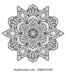 Decorative Mandala page zen tangle design colouring book page for adults vector illustration template Vintage, pattern, decorative, elements, Henna, Mehndi