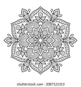 Decorative Mandala page zen tangle design colouring book page for adults vector illustration template Vintage, pattern, decorative, elements, Henna, Mehndi