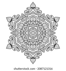 Decorative Mandala page zen tangle design colouring book page for adults vector illustration template Vintage, pattern, decorative, elements, Henna, Mehndi