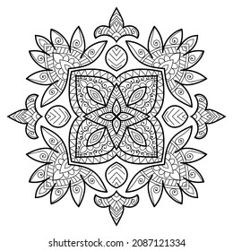 Decorative Mandala page zen tangle design colouring book page for adults vector illustration template Vintage, pattern, decorative, elements, Henna, Mehndi