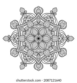 Decorative Mandala page zen tangle design colouring book page for adults vector illustration template Vintage, pattern, decorative, elements, Henna, Mehndi