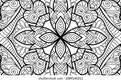 Decorative Mandala page zen tangle design colouring book page for adults vector illustration template Vintage, pattern, decorative, elements, Henna, Mehndi