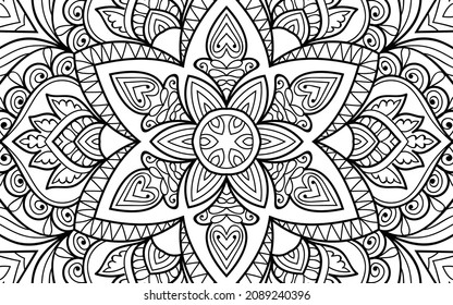 Página de Mandala decorativa página de libros de diseño zen para adultos modelo de ilustración vectorial Vintage, patrón, decorativo, elementos, Henna, Mehndi