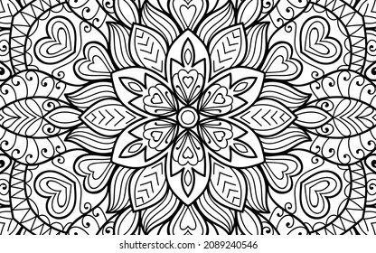 Decorative Mandala page zen tangle design colouring book page for adults vector illustration template Vintage, pattern, decorative, elements, Henna, Mehndi