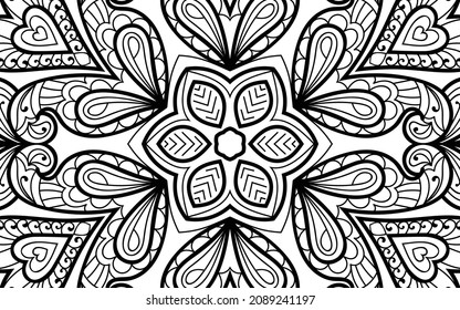 Decorative Mandala page zen tangle design colouring book page for adults vector illustration template Vintage, pattern, decorative, elements, Henna, Mehndi