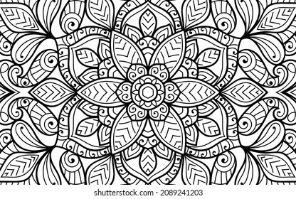 Decorative Mandala page zen tangle design colouring book page for adults vector illustration template Vintage, pattern, decorative, elements, Henna, Mehndi