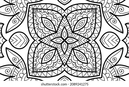 Decorative Mandala page zen tangle design colouring book page for adults vector illustration template Vintage, pattern, decorative, elements, Henna, Mehndi