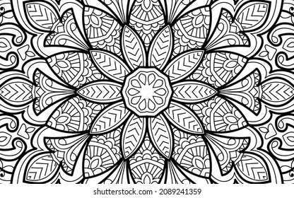 Decorative Mandala page zen tangle design colouring book page for adults vector illustration template Vintage, pattern, decorative, elements, Henna, Mehndi
