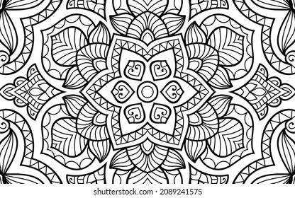 Decorative Mandala page zen tangle design colouring book page for adults vector illustration template Vintage, pattern, decorative, elements, Henna, Mehndi