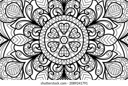 Decorative Mandala page zen tangle design colouring book page for adults vector illustration template Vintage, pattern, decorative, elements, Henna, Mehndi