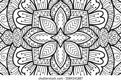 Decorative Mandala page zen tangle design colouring book page for adults vector illustration template Vintage, pattern, decorative, elements, Henna, Mehndi