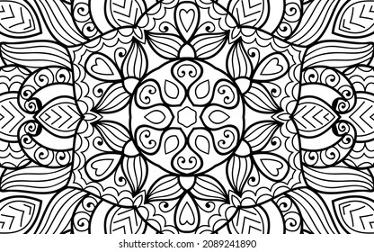 Decorative Mandala page zen tangle design colouring book page for adults vector illustration template Vintage, pattern, decorative, elements, Henna, Mehndi