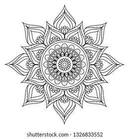 Decorative mandala pattern. Anti-stress coloring book page for adults. Hand drawn illustration, Black and white mandala vector isolated on white - Vector illustration