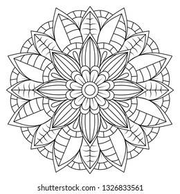 Decorative mandala pattern. Anti-stress coloring book page for adults. Hand drawn illustration, Black and white mandala vector isolated on white - Vector illustration