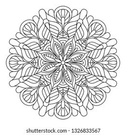 Decorative mandala pattern. Anti-stress coloring book page for adults. Hand drawn illustration, Black and white mandala vector isolated on white - Vector illustration