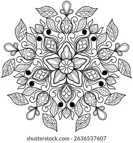 Decorative Mandala Pattern for Coloring or Tattoo Ideas,Mandala Art with Delicate Curves and Floral Themes