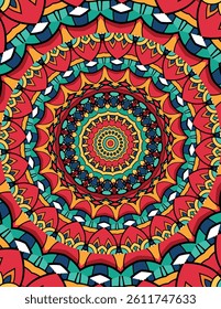Decorative Mandala Pattern with Geometric and Organic Shapes Recurring in an Intricate Mandala Design
