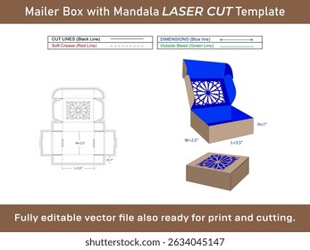 Decorative Mandala pattern Mailer Box Laser cut Dieline Template
