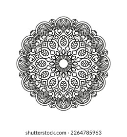 Mandala decorativa y patrón para Mehndi, boda, tatuaje, islam, indio, árabe. Esquema de la página del libro de colorear mandalas.
