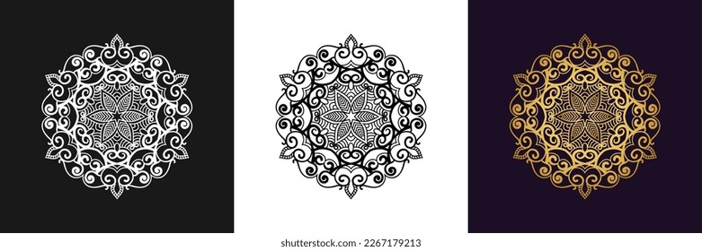 Decorative mandala and pattern for Mehndi, wedding, tattoo, islam, indian, arabic. Outline mandalas coloring book page.
