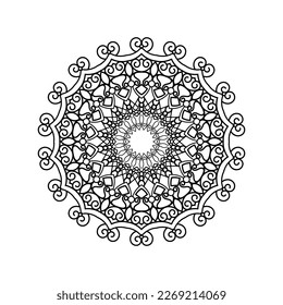 Decorative mandala and pattern for Mehndi, wedding, tattoo, islam, indian, arabic. Outline mandalas coloring book page.
