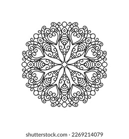 Mandala decorativa y patrón para Mehndi, boda, tatuaje, islam, indio, árabe. Esquema de la página del libro de colorear mandalas.
