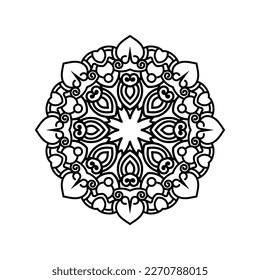 Mandala decorativa y patrón para Mehndi, boda, tatuaje, islam, indio, árabe. Esquema de la página del libro de colorear mandalas.
