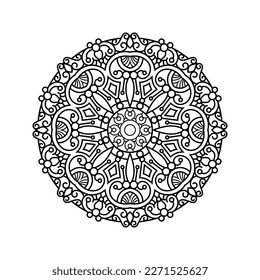 Decorative mandala and pattern for Mehndi, wedding, tattoo, islam, indian, arabic. Outline mandalas coloring book page.
