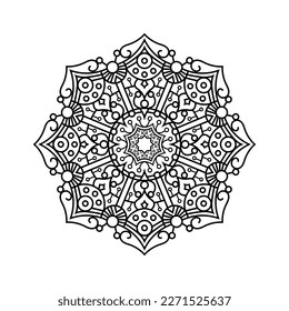 Mandala decorativa y patrón para Mehndi, boda, tatuaje, islam, indio, árabe. Esquema de la página del libro de colorear mandalas.
