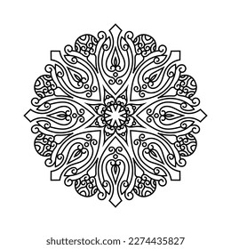 Decorative mandala and pattern for Mehndi, wedding, tattoo, islam, indian, arabic. Outline mandalas coloring book page.
