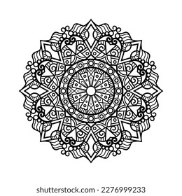 Mandala decorativa y patrón para Mehndi, boda, tatuaje, islam, indio, árabe. Esquema de la página del libro de colorear mandalas.
