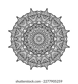 Mandala decorativa y patrón para Mehndi, boda, tatuaje, islam, indio, árabe. Esquema de la página del libro de colorear mandalas.
