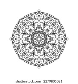 Mandala decorativa y patrón para Mehndi, boda, tatuaje, islam, indio, árabe. Esquema de la página del libro de colorear mandalas.