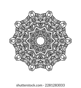 Mandala decorativa y patrón para Mehndi, boda, tatuaje, islam, indio, árabe. Esquema de la página del libro de colorear mandalas.