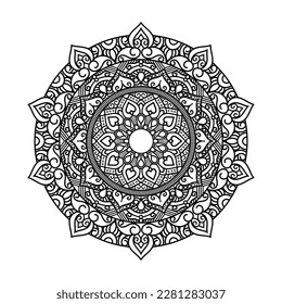Decorative mandala and pattern for Mehndi, wedding, tattoo, islam, indian, arabic. Outline mandalas coloring book page.