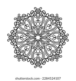 Mandala decorativa y patrón para Mehndi, boda, tatuaje, islam, indio, árabe. Esquema de la página del libro de colorear mandalas.