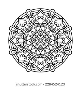 Mandala decorativa y patrón para Mehndi, boda, tatuaje, islam, indio, árabe. Esquema de la página del libro de colorear mandalas.