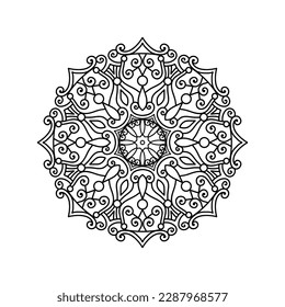 Decorative mandala and pattern for Mehndi, wedding, tattoo, islam, indian, arabic. Outline mandalas coloring book page.