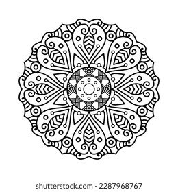 Mandala decorativa y patrón para Mehndi, boda, tatuaje, islam, indio, árabe. Esquema de la página del libro de colorear mandalas.