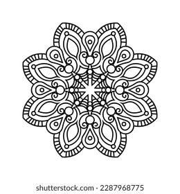 Mandala decorativa y patrón para Mehndi, boda, tatuaje, islam, indio, árabe. Esquema de la página del libro de colorear mandalas.