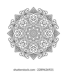 Mandala decorativa y patrón para Mehndi, boda, tatuaje, islam, indio, árabe. Esquema de la página del libro de colorear mandalas.