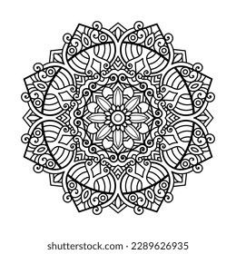 Decorative mandala and pattern for Mehndi, wedding, tattoo, islam, indian, arabic. Outline mandalas coloring book page.