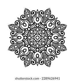 Decorative mandala and pattern for Mehndi, wedding, tattoo, islam, indian, arabic. Outline mandalas coloring book page.