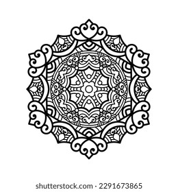 Decorative mandala and pattern for Mehndi, wedding, tattoo, islam, indian, arabic. Outline mandalas coloring book page.