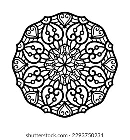 Decorative mandala and pattern for Mehndi, wedding, tattoo, islam, indian, arabic. Outline mandalas coloring book page.