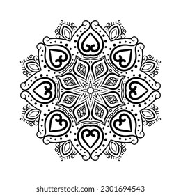 Decorative mandala and pattern for Mehndi, wedding, tattoo, islam, indian, arabic. Outline mandalas coloring book page.