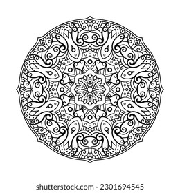 Decorative mandala and pattern for Mehndi, wedding, tattoo, islam, indian, arabic. Outline mandalas coloring book page.