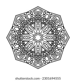 Decorative mandala and pattern for Mehndi, wedding, tattoo, islam, indian, arabic. Outline mandalas coloring book page.